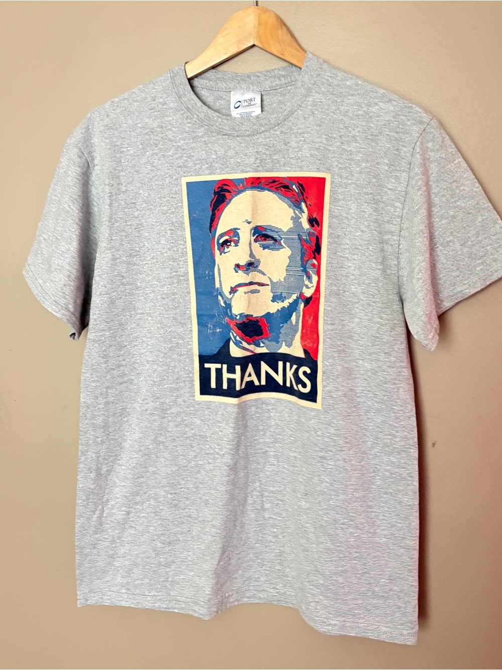 Jon Stewart Daily Show Thanks T Shirt President Obama Style USA Gray tee M EUC